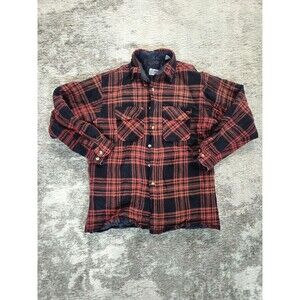 Vintage Briggs Quilted Lined Buffalo Plaid Flannel Size L Jacket Red Black